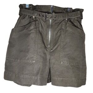 BANANA REPUBLIC Linen Shorts Womens 8 Green Cotton Paperbag Waist Belt Summer